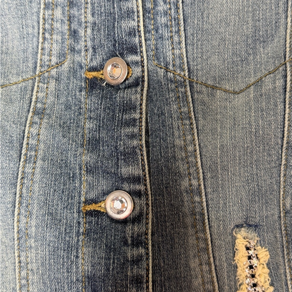 INC International Concepts Size M Y2K Blue Denim Jacket Rhinestone Vintage 2000s - Picture 6 of 8